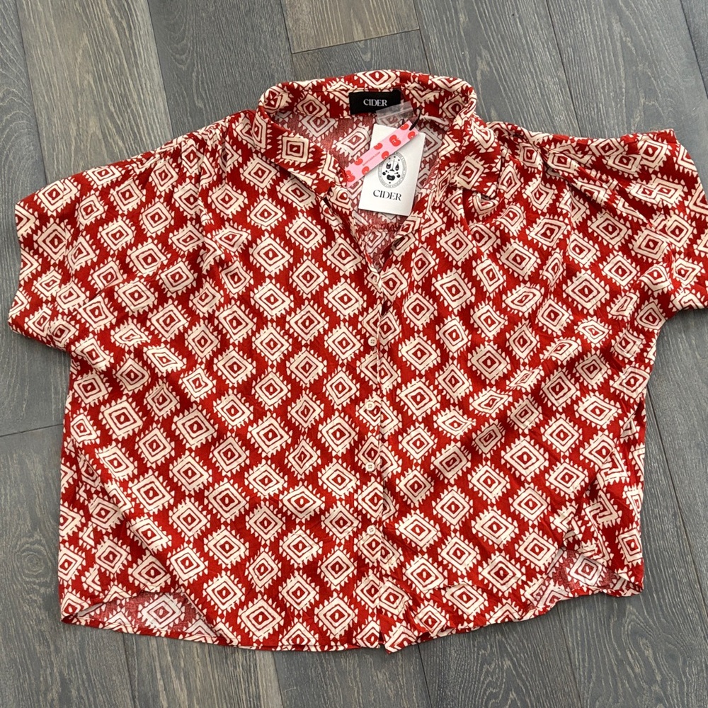 Cider Red and White Patterned Top wt68
